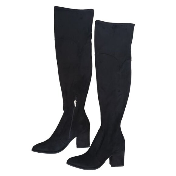 NEW Marc Fisher Black Faux Suede Over-The-Knee Boots Narrow Calf - Picture 3 of 15
